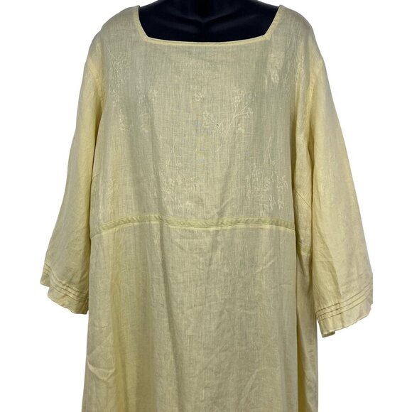 J. Jill Plus 3X Linen Apple Green Dress Floral Square Neck Half Sleeve Midi New - Picture 3 of 10